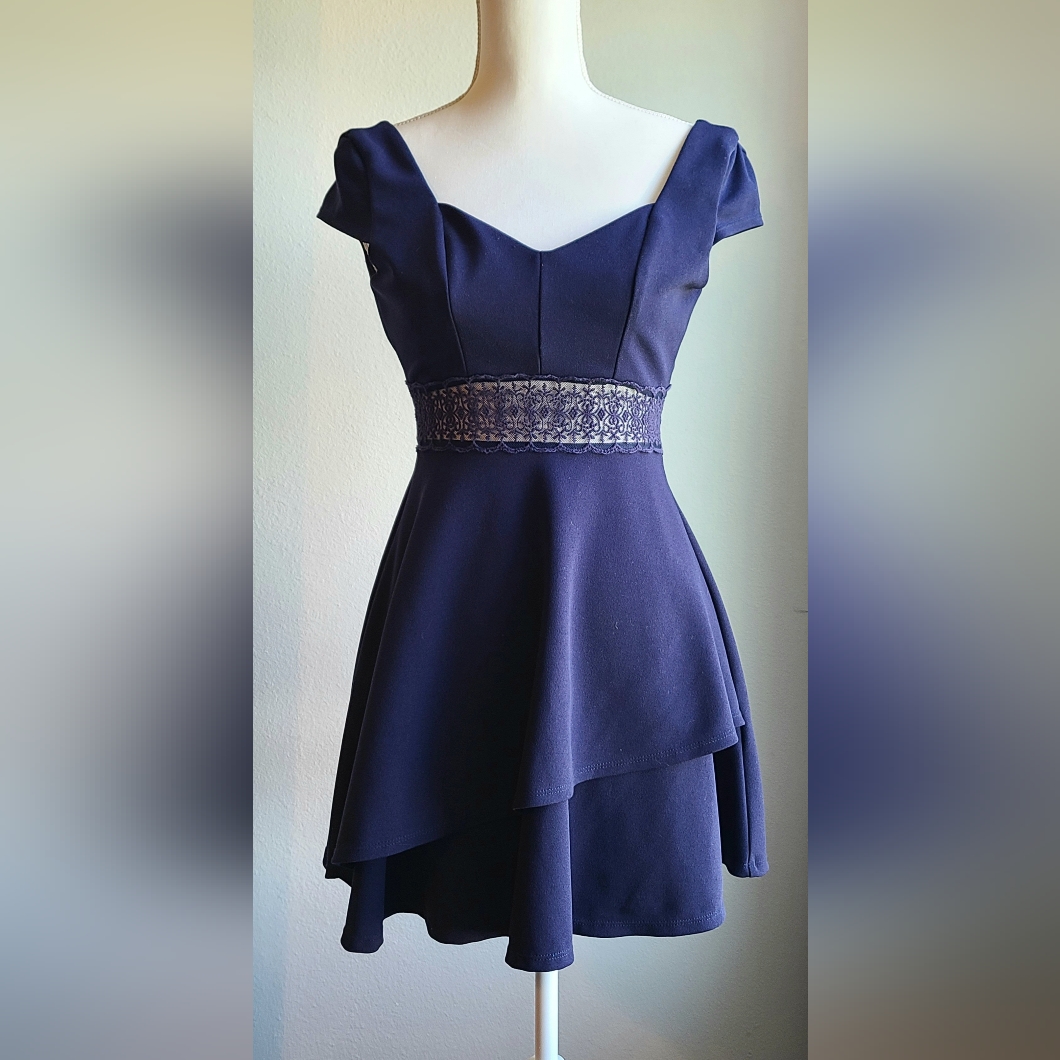 Crystal Doll - Junior's Blue Mini Lace Waisted Dress, Sz 0
